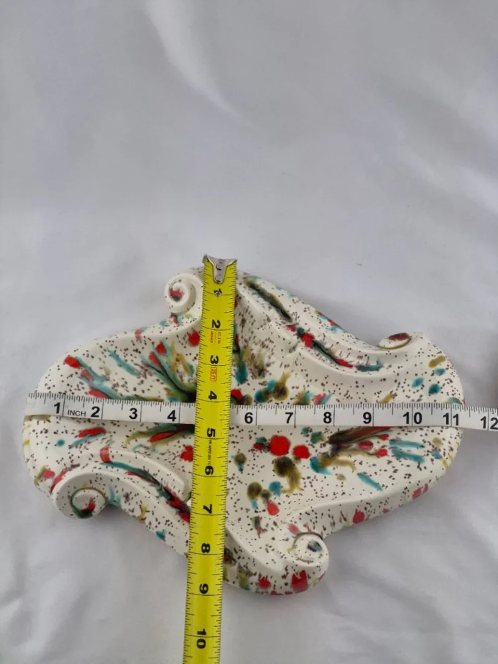 Speckled Ceramic Ashtray Drip Glaze Splatter Mid Century Modern Red Turquoise